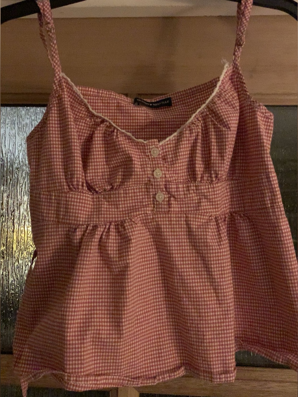 Red Gingham Brandy Melville Tiffany Babydoll Tie Tank top